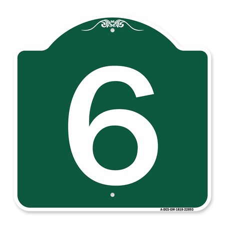 Signmission Designer Series Sign-Sign W/ Number 6, Green & White Aluminum Sign, 18" x 18", GW-1818-22893 A-DES-GW-1818-22893
